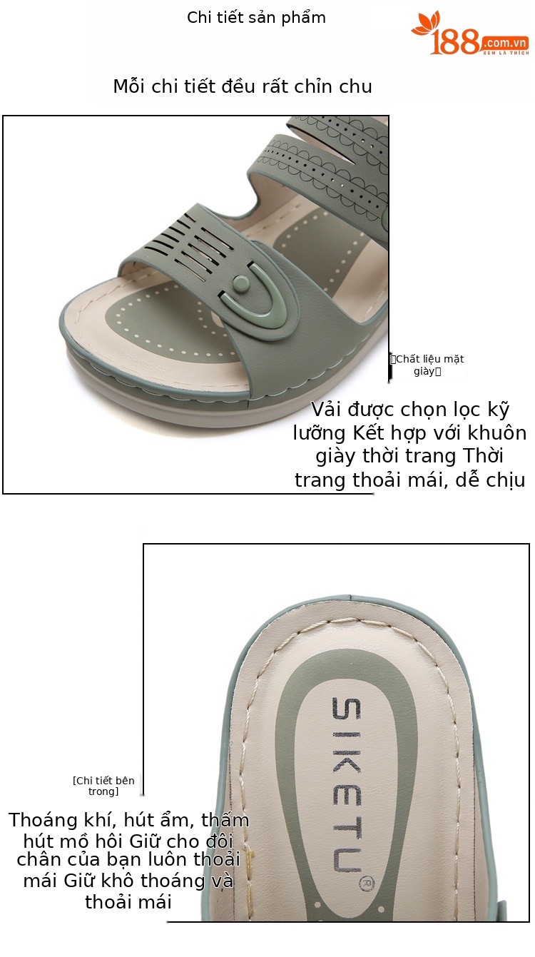 Dép sandal nữ xỏ ngón đế xuồng đi biển phong cách thời trang — Màu đen, Màu xanh lá, Màu mơ chi tiết 10
