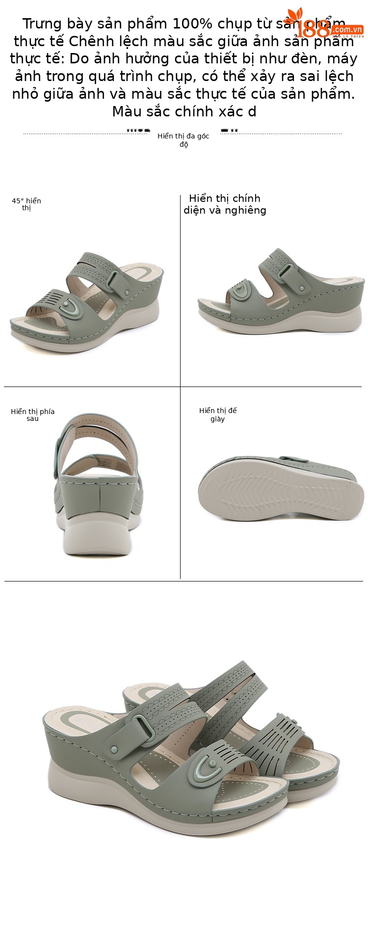 Dép sandal nữ xỏ ngón đế xuồng đi biển phong cách thời trang — Màu đen, Màu xanh lá, Màu mơ chi tiết 12