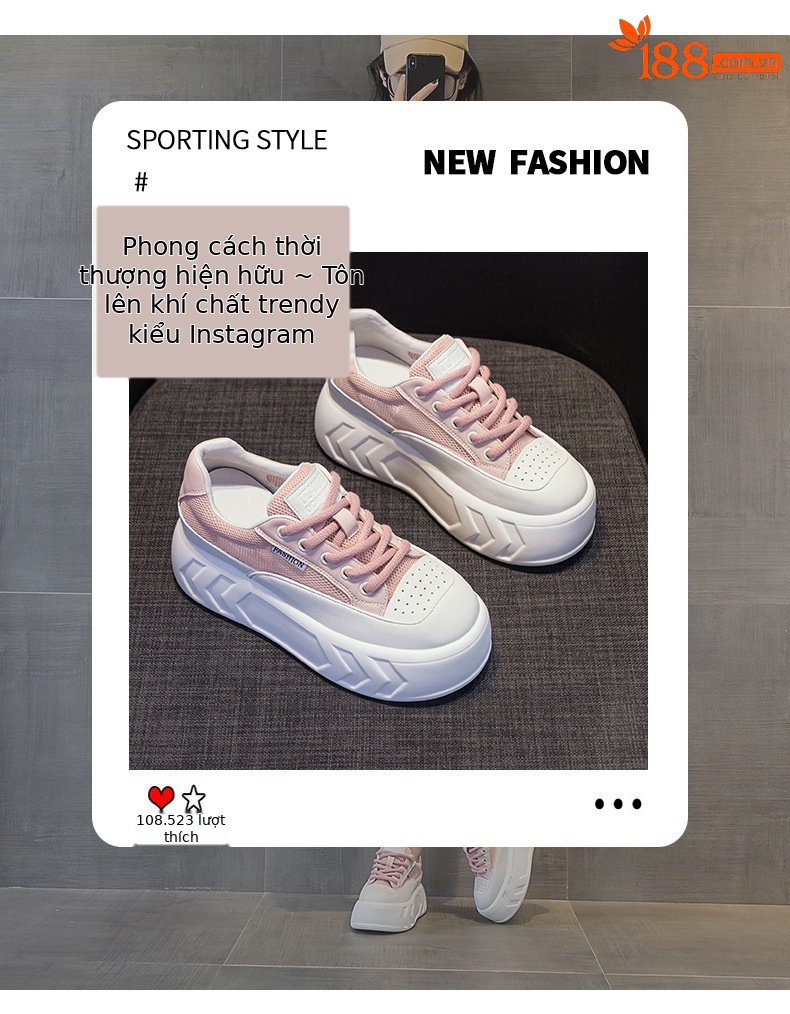 Giày sneaker nữ chunky đế dày da bò mùa xuân 2026 tăng chiều cao — M2315 Màu mơ, M2315 màu trắng, M2315-1 mặt lưới màu trắng, M2315-1 mặt lưới màu hồng chi tiết 3