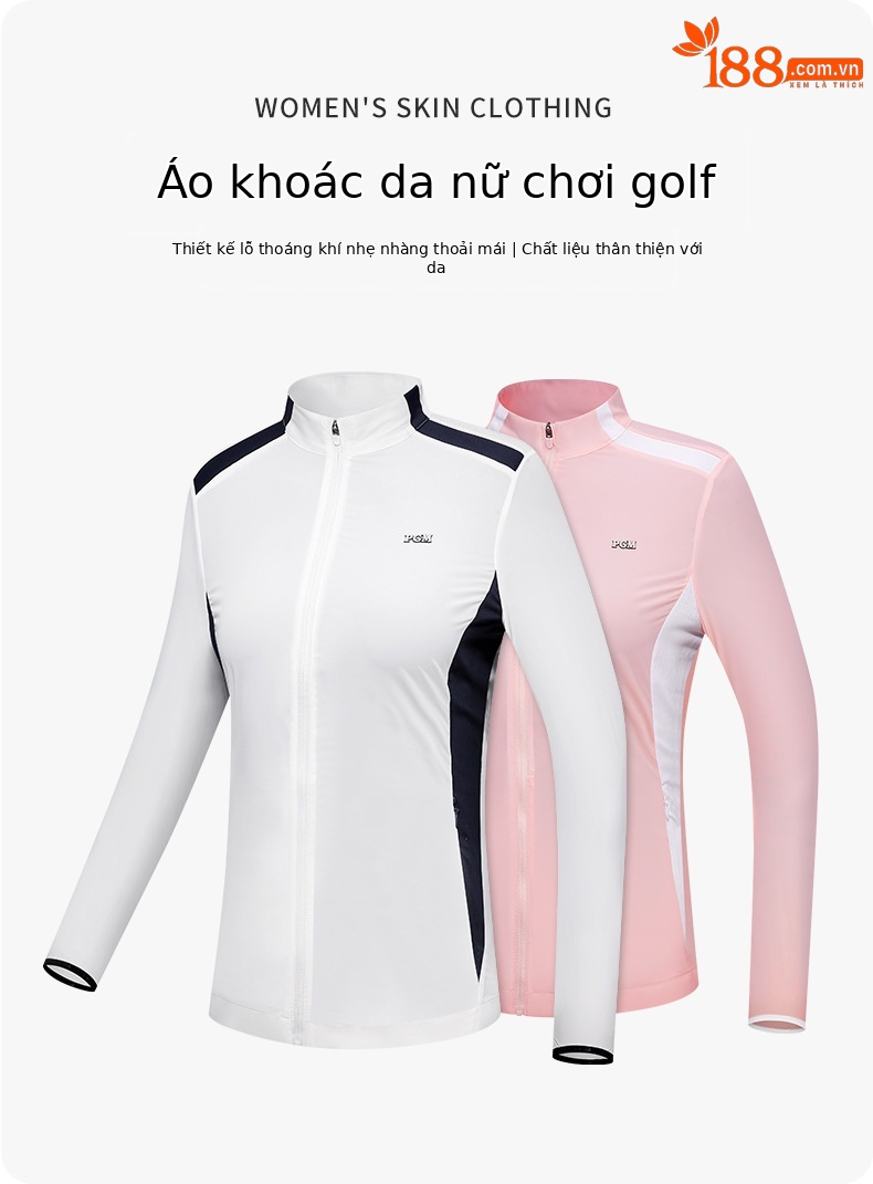 Áo khoác golf chống nắng nữ PGM thiết kế lỗ thoáng khí — QZ074-Màu đen, YF566-màu hồng, YF566-màu trắng, QZ074-màu xanh hải quân chi tiết 2
