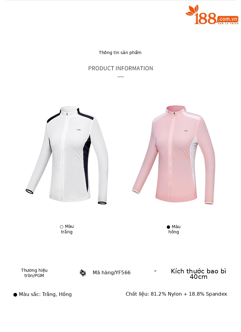 Áo khoác golf chống nắng nữ PGM thiết kế lỗ thoáng khí — QZ074-Màu đen, YF566-màu hồng, YF566-màu trắng, QZ074-màu xanh hải quân chi tiết 5