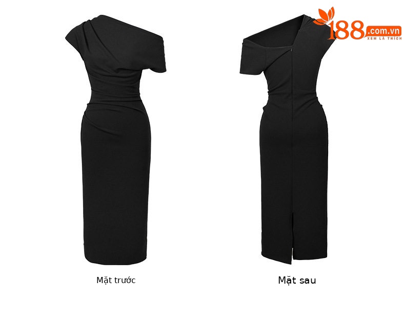 Đầm ôm body nữ dáng dài tay ngắn, cổ chéo, thiết kế eo ôm, phong cách Pháp — [Đen], [Xanh bạc hà], [Màu mơ], [Đỏ rượu vang] chi tiết 6