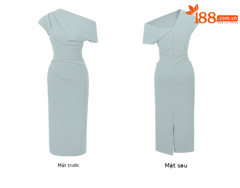 Đầm ôm body nữ dáng dài tay ngắn, cổ chéo, thiết kế eo ôm, phong cách Pháp — [Đen], [Xanh bạc hà], [Màu mơ], [Đỏ rượu vang] chi tiết 8
