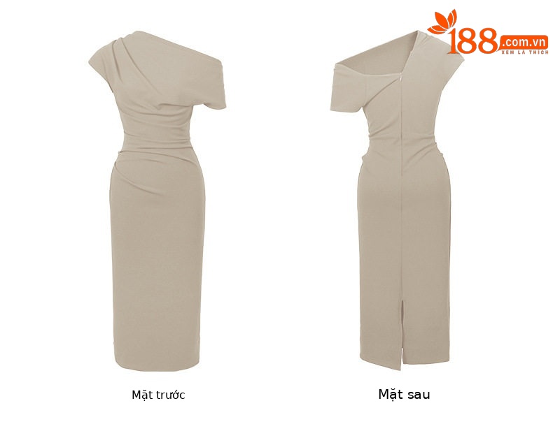 Đầm ôm body nữ dáng dài tay ngắn, cổ chéo, thiết kế eo ôm, phong cách Pháp — [Đen], [Xanh bạc hà], [Màu mơ], [Đỏ rượu vang] chi tiết 9