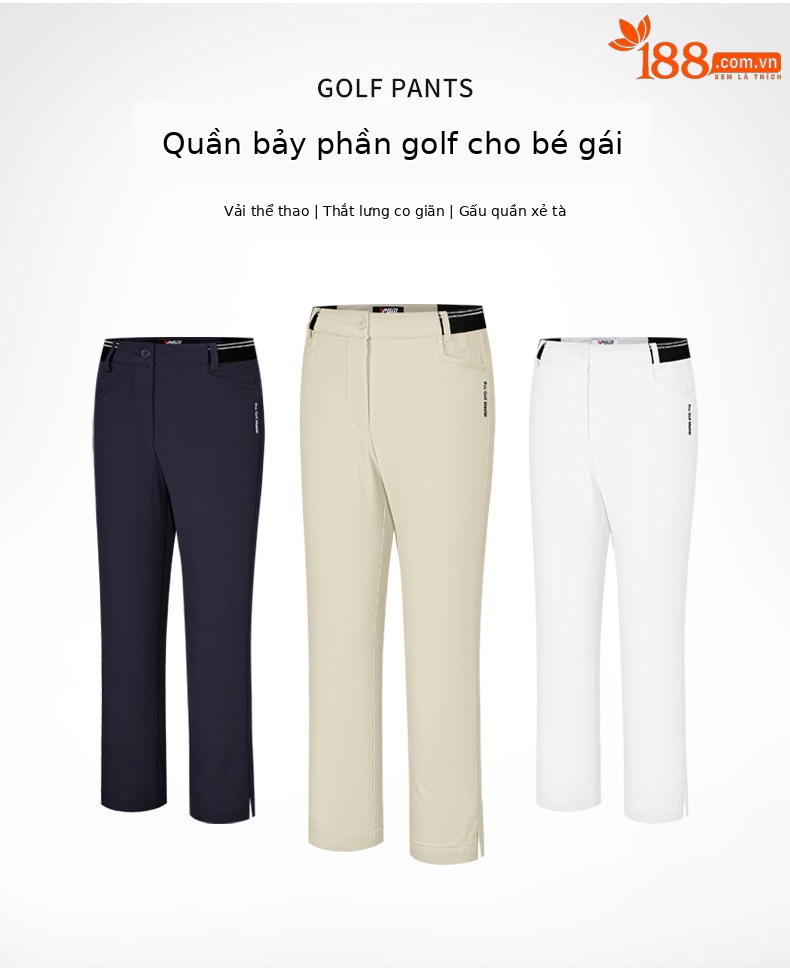 Quần cắt golf trẻ em PGM cạp co giãn, quần thể thao mùa hè cho bé gái — Yf591-áo màu xanh hải quân, YF591-Áo màu trắng, KUZ157-Quần cắt ngắn màu trắng, Kuz157-Quần cắt màu xanh nước biển chi tiết 2