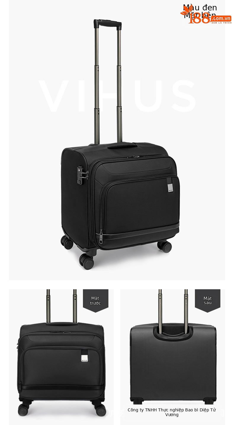 Vali vải Oxford Leaf King 16 inch xách tay, 18 inch hàng không, bánh xe đa hướng du lịch — Màu đen, Màu xám