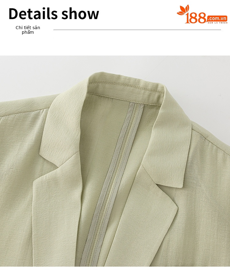 Áo blazer nữ mỏng mùa hè màu xanh lá cây dáng suông nhẹ — Màu Sâm panh chi tiết 13