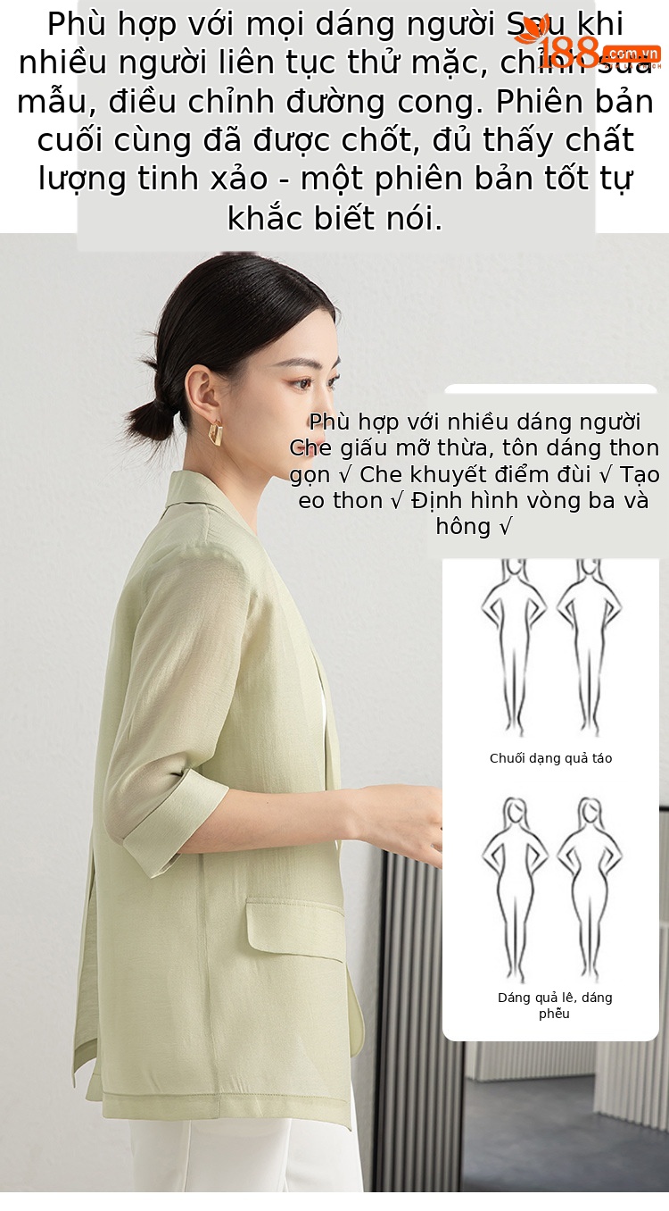 Áo blazer nữ mỏng mùa hè màu xanh lá cây dáng suông nhẹ — Màu Sâm panh chi tiết 6