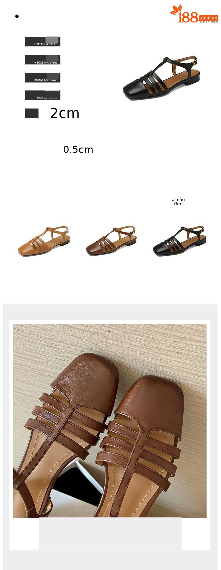 Sandal nữ đế bằng da bò lớp đầu quai chữ T dệt cổ điển — Màu nâu chi tiết 5