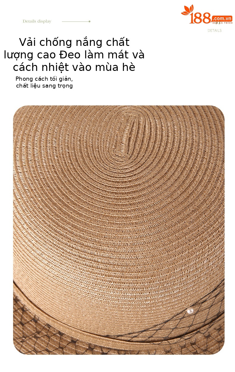 Mũ rơm nữ vành rộng chống nắng phong cách Hàn Quốc, có mạng che mặt, đi biển dạo phố — Cà phê nhạt chi tiết 5
