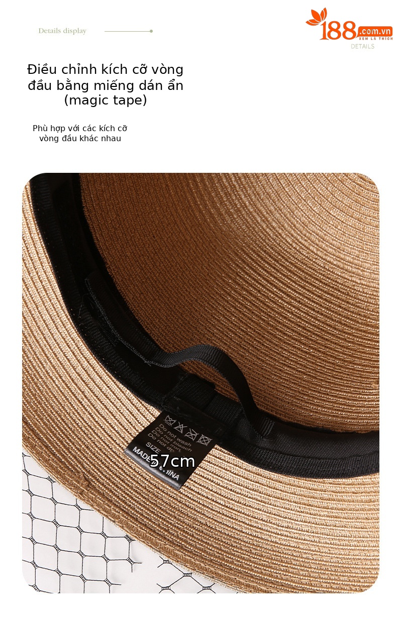 Mũ rơm nữ vành rộng chống nắng phong cách Hàn Quốc, có mạng che mặt, đi biển dạo phố — Cà phê nhạt chi tiết 6