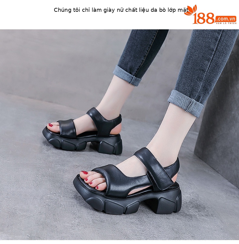 Dép sandal nữ quai ngang da bò thật, đế dày cổ điển, hở ngón, phong cách La Mã — Màu be chi tiết 2