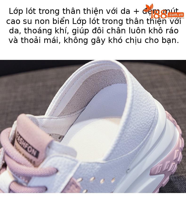Giày sneaker nữ da thật đế dày phong cách thể thao tăng chiều cao, có thể xỏ như dép, mẫu hè 2026 — M2328 màu tím, M2328 màu đen, M2328 Màu Đỏ, M2328 màu xanh lá chi tiết 6