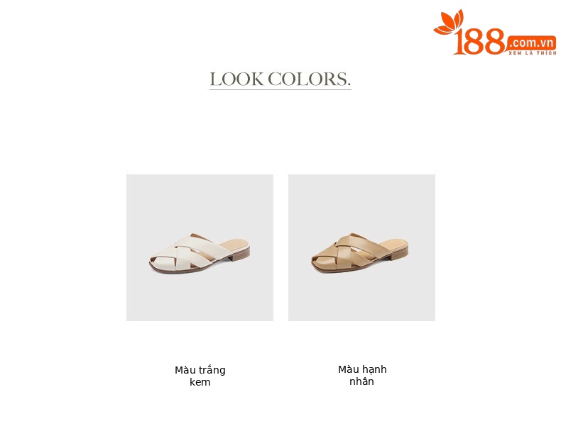 Dép sandal nữ mũi nhọn đế bệt da cừu dệt mùa hè — Màu trắng be chi tiết 6