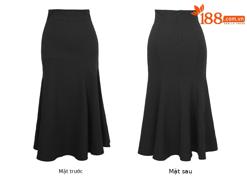 Váy dài xếp ly kiểu Pháp thiết kế đuôi cá ôm sát hông — Màu đen chi tiết 4