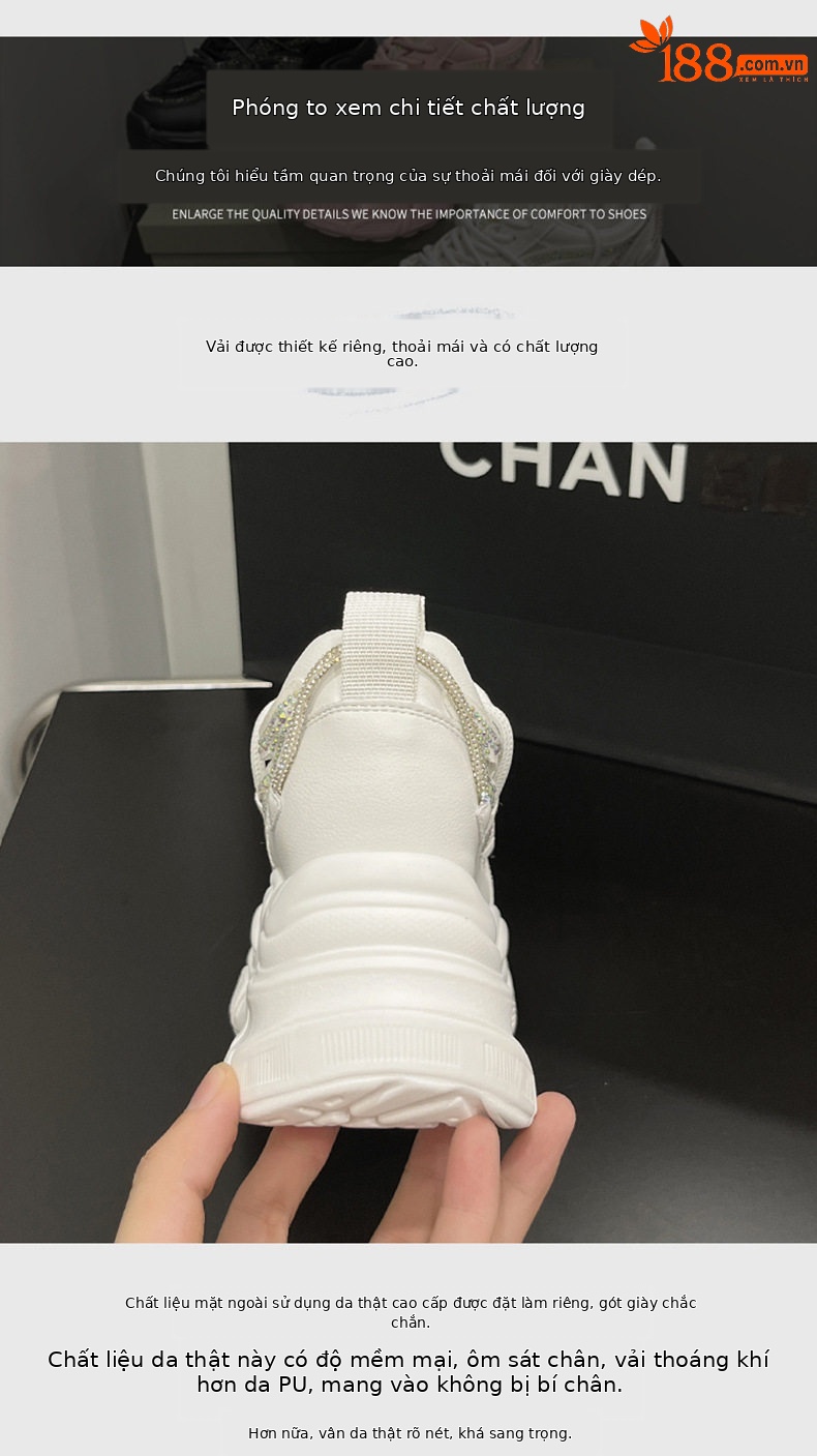 Giày sneaker nữ đế dày chunky phong cách thể thao, mũi tròn, dây buộc, đế cao 8 cm — Trắng, Hồng, Đen chi tiết 5