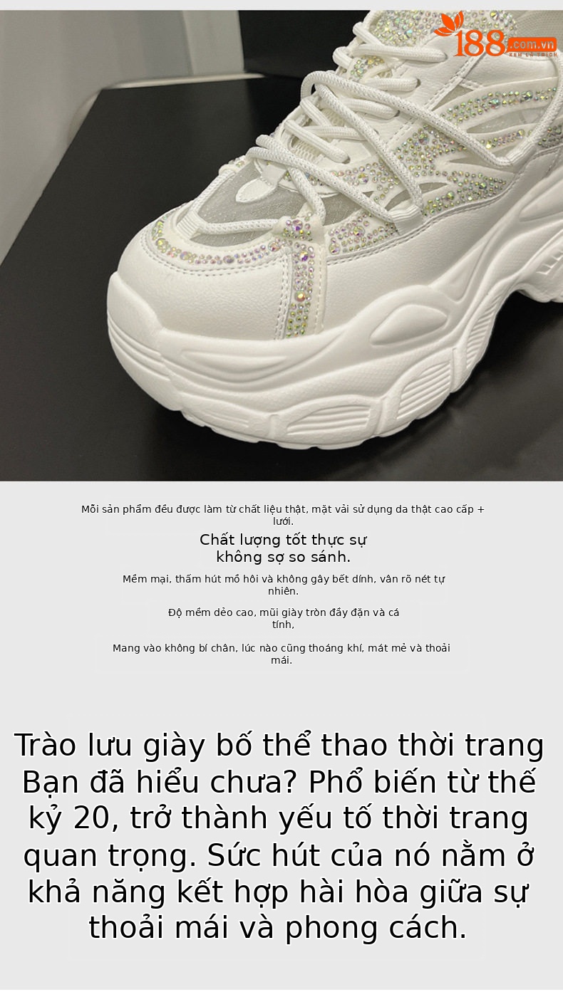 Giày sneaker nữ đế dày chunky phong cách thể thao, mũi tròn, dây buộc, đế cao 8 cm — Trắng, Hồng, Đen chi tiết 7
