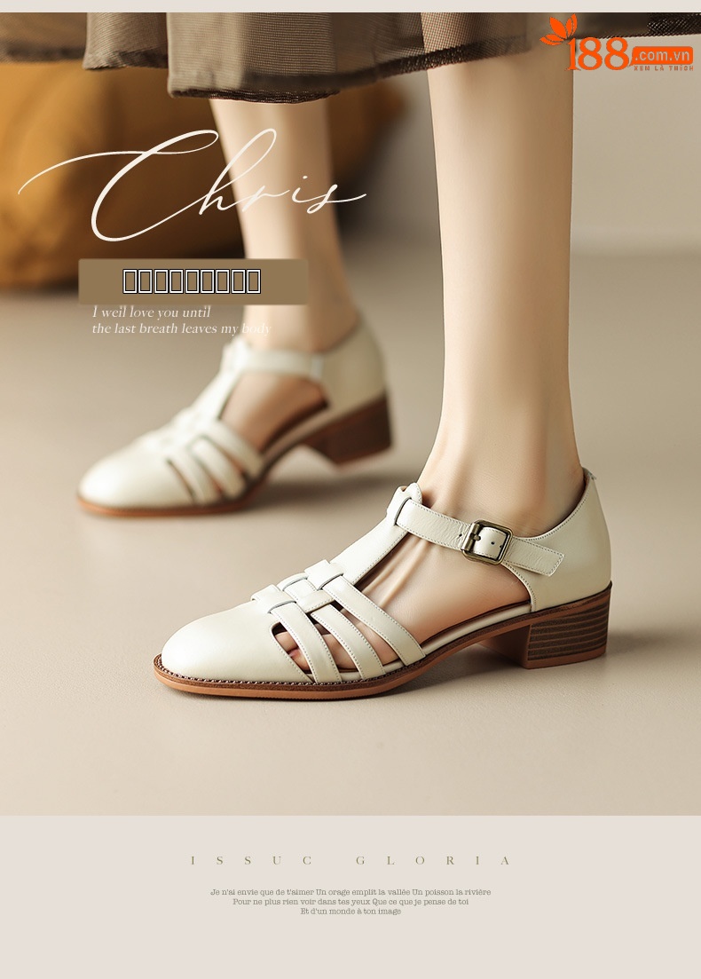 Dép sandal nữ mũi kín quai chữ T dệt kiểu La Mã, gót dày — Màu nâu đậm chi tiết 2