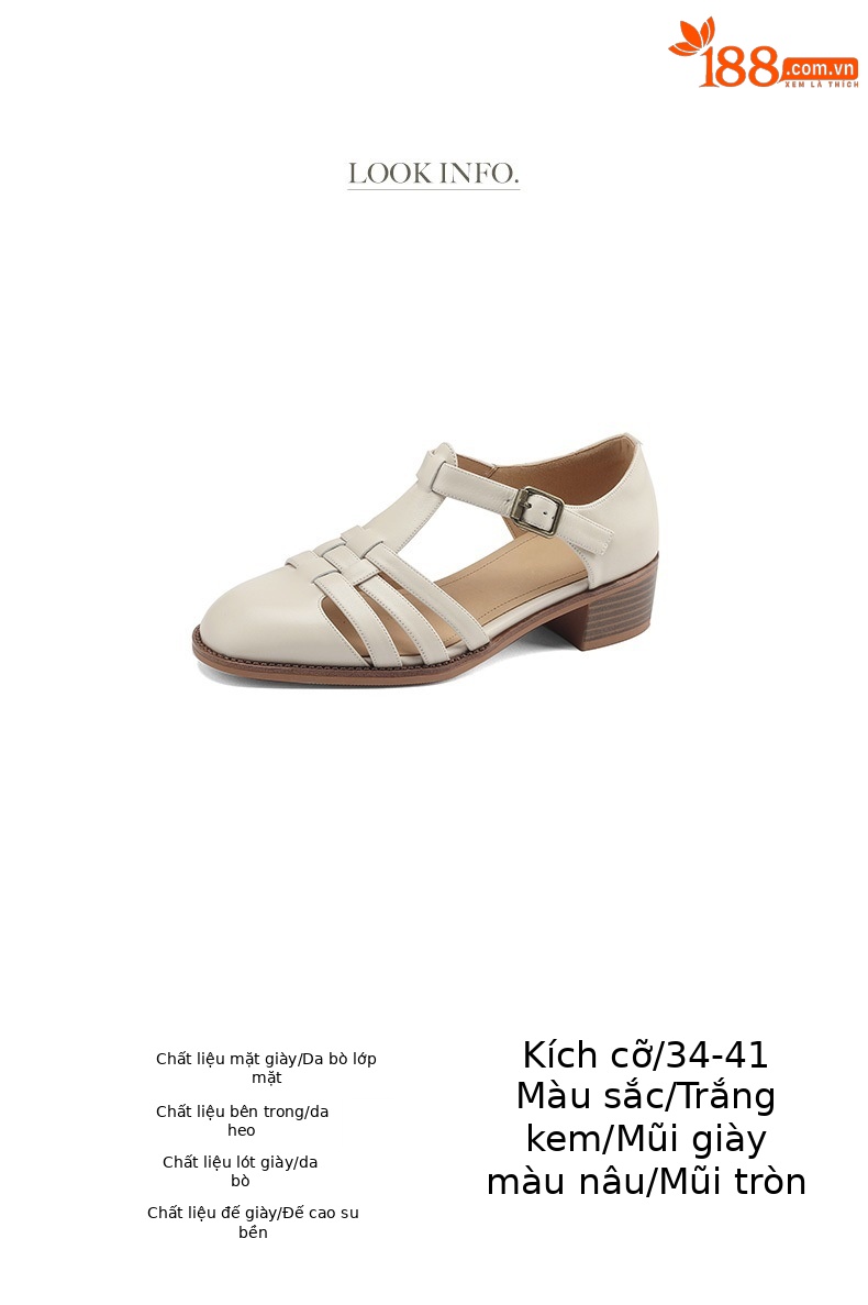 Dép sandal nữ mũi kín quai chữ T dệt kiểu La Mã, gót dày — Màu nâu đậm chi tiết 5
