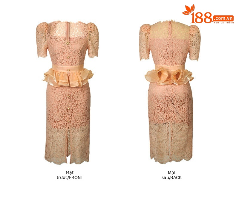 Đầm ren ôm body nữ cổ vuông tay ngắn họa tiết hoa fuchsia — [Hồng] chi tiết 2