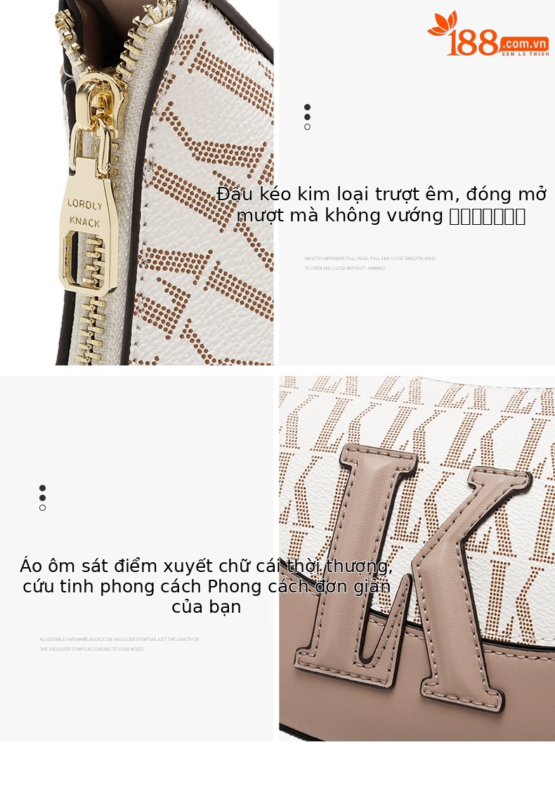 Túi đeo chéo nữ hình lưỡi liềm da thật phong cách sang trọng — Kaki phối trắng chi tiết 5