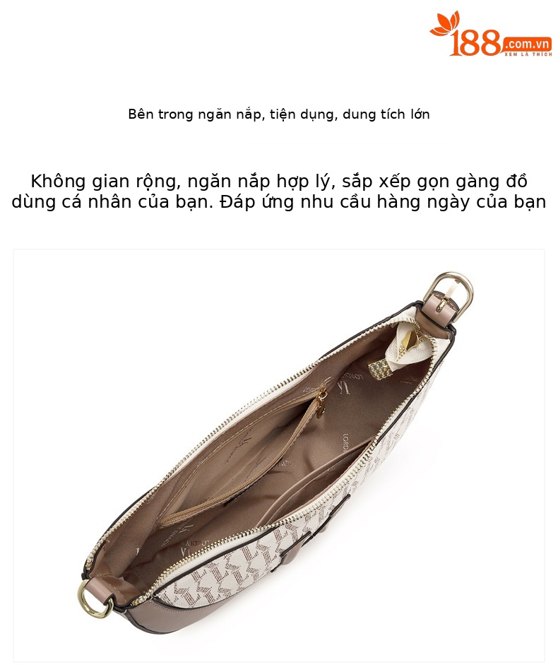 Túi đeo chéo nữ hình lưỡi liềm da thật phong cách sang trọng — Kaki phối trắng chi tiết 7