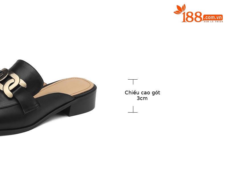 Giày mule nữ da bò mũi nhọn gót thấp 2 cm — Màu đen chi tiết 4