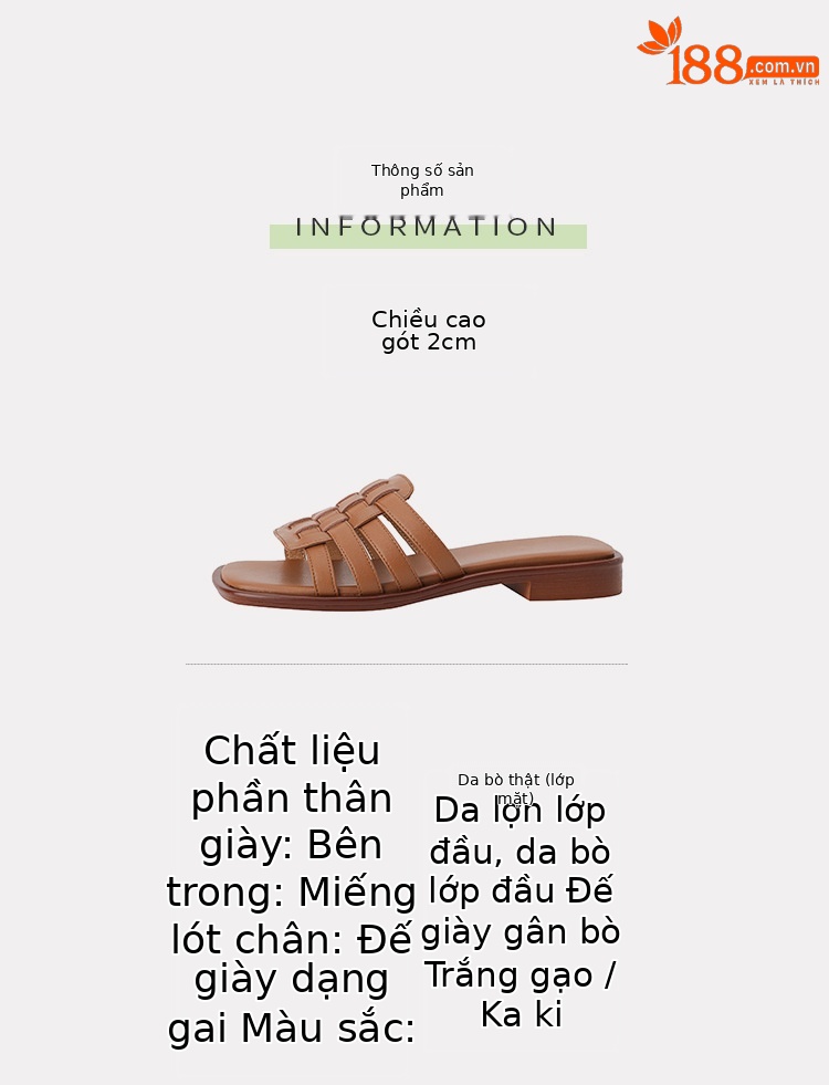 Dép sandal nữ xỏ ngón bện da bò lớp đầu đế bệt — Màu nâu chi tiết 3