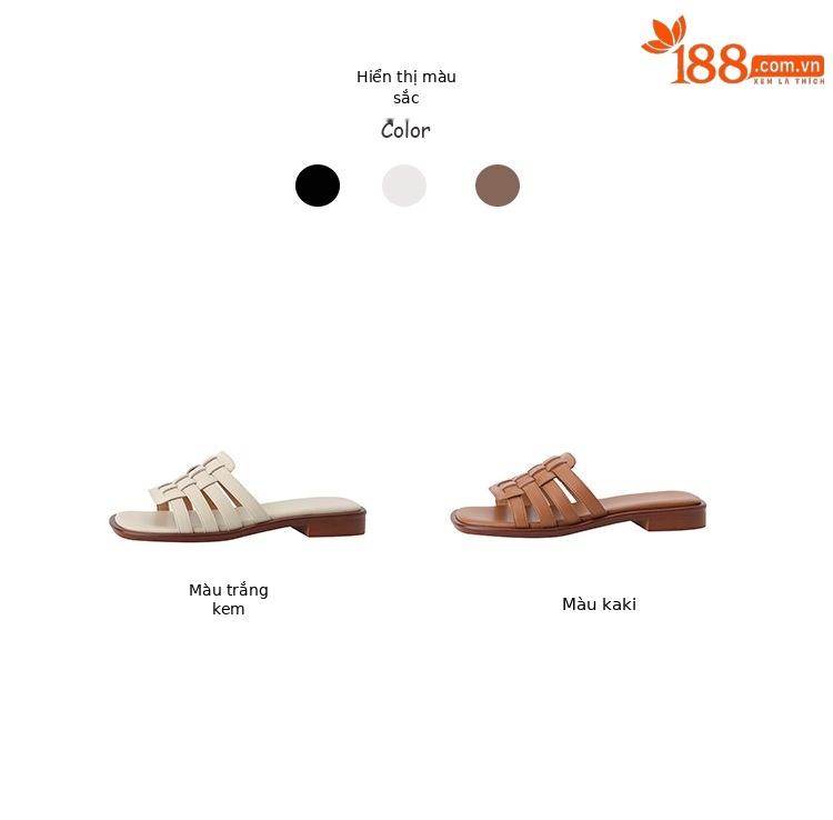 Dép sandal nữ xỏ ngón bện da bò lớp đầu đế bệt — Màu nâu chi tiết 4