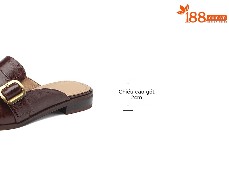 Dép mule nữ da bò bít mũi đế bệt phong cách mới mùa xuân hè — Màu nâu đậm chi tiết 6