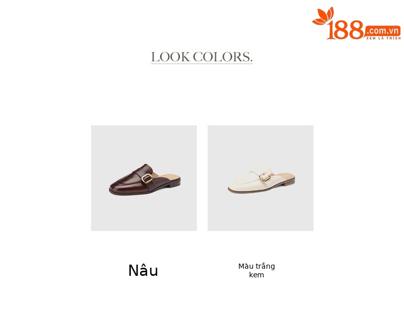 Dép mule nữ da bò bít mũi đế bệt phong cách mới mùa xuân hè — Màu nâu đậm chi tiết 7