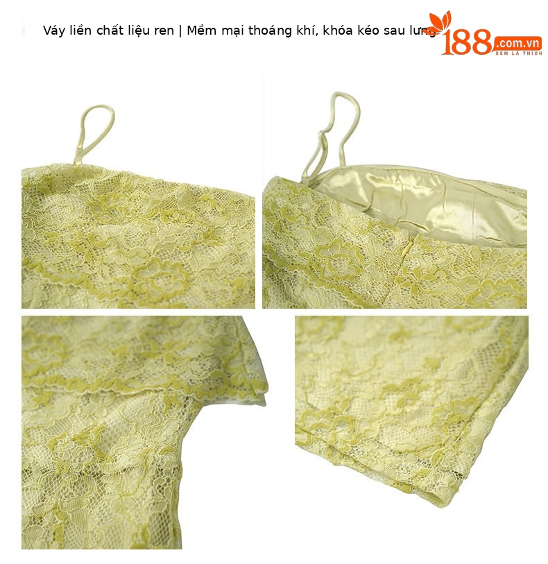 Đầm ôm body nữ cổ yếm dáng dài, chất liệu ren phối khóa kéo sau, phù hợp dạo phố hè — [Xanh lá] chi tiết 1