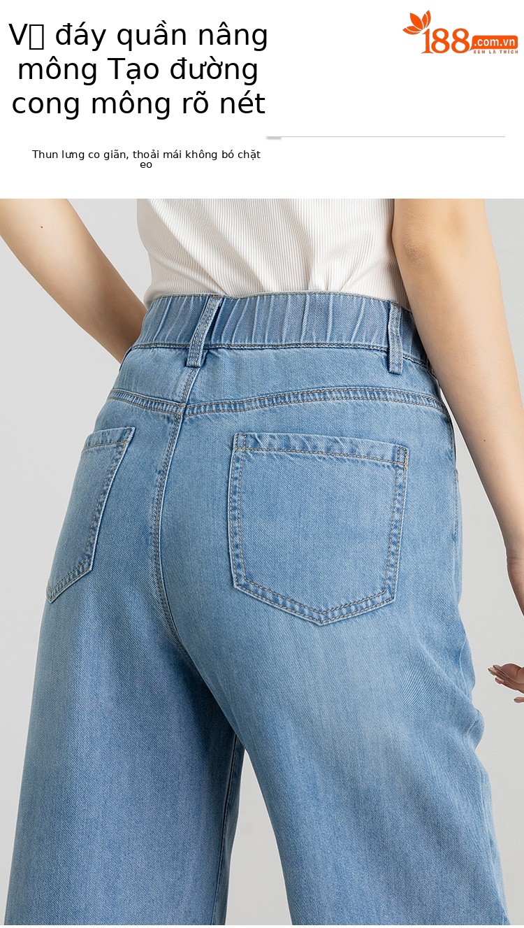 Quần jean nữ ống rộng cạp cao dáng suông chất Tencel mỏng mùa hè — Màu xám đen chi tiết 3