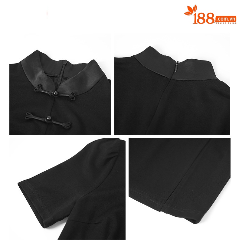 Đầm sườn xám cách tân phong cách Trung Hoa cổ điển, ôm body tôn dáng — Màu đen chi tiết 2