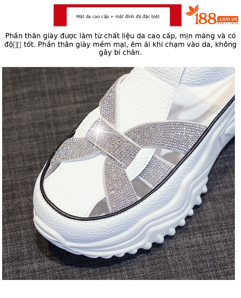 Sandal nữ đế giấu gót mùa hè 2026 khoét lỗ đính đá phong cách La Mã mũi kín — M2333 màu vàng, M2333 màu trắng, M2333 Màu Đỏ, M2333 màu xanh lam chi tiết 8