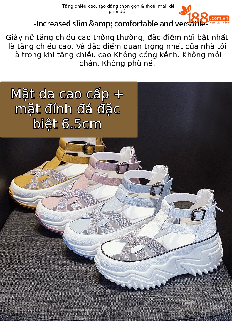 Sandal nữ đế giấu gót mùa hè 2026 khoét lỗ đính đá phong cách La Mã mũi kín — M2333 màu vàng, M2333 màu trắng, M2333 Màu Đỏ, M2333 màu xanh lam chi tiết 2