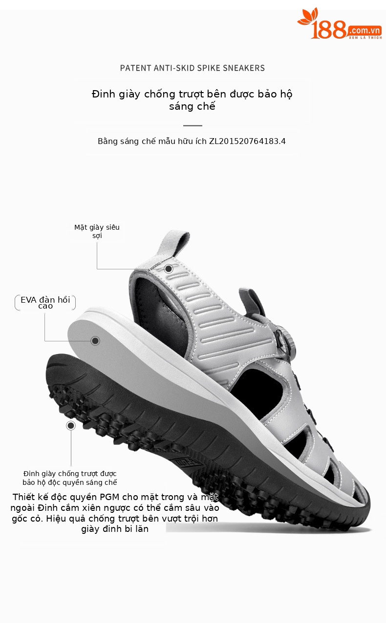 Giày golf nam PGM đế đinh dẻo chống trượt siêu thoáng khí — XZ265-màu đen xám (Dây giày thông thường), XZ265-màu đen xám (Dây giày khóa xoay) chi tiết 5