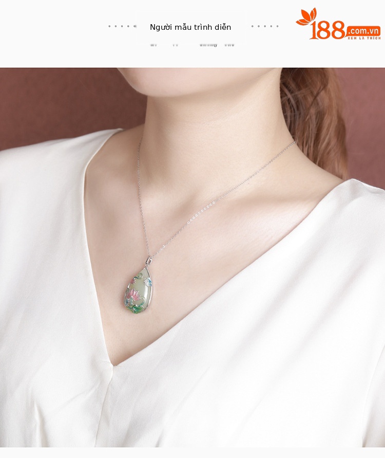 Mặt dây chuyền bạc S925 hình hươu đính ngọc bích trắng phong cách đơn giản — Mặt dây chuyền (không có dây chuyền) chi tiết 5