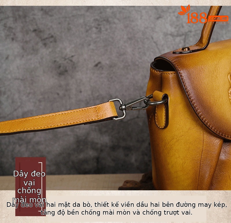 Túi xách tay nữ da bò dập nổi thủ công phong cách cổ điển (25.5×14×22 cm) — Xanh lá cổ điển chi tiết 9