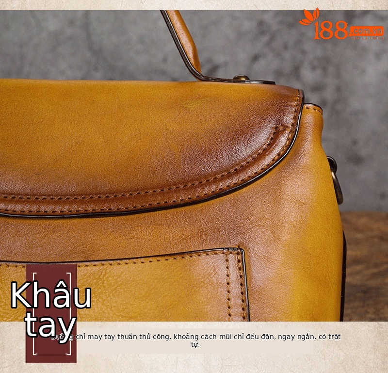 Túi xách tay nữ da bò dập nổi thủ công phong cách cổ điển (25.5×14×22 cm) — Xanh lá cổ điển chi tiết 11
