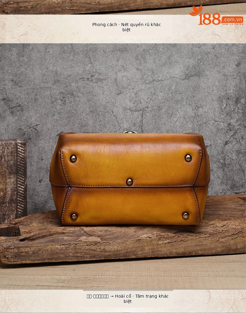 Túi xách tay nữ da bò dập nổi thủ công phong cách cổ điển (25.5×14×22 cm) — Xanh lá cổ điển chi tiết 24