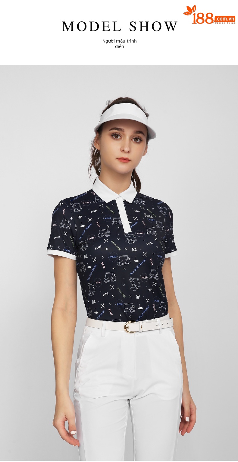 Áo thun golf nữ tay ngắn in họa tiết — KUZ146-Quần kaki, KUZ146-Quần màu xanh nước biển, KUZ146-Quần Trắng, YF562-Áo màu trắng chi tiết 6