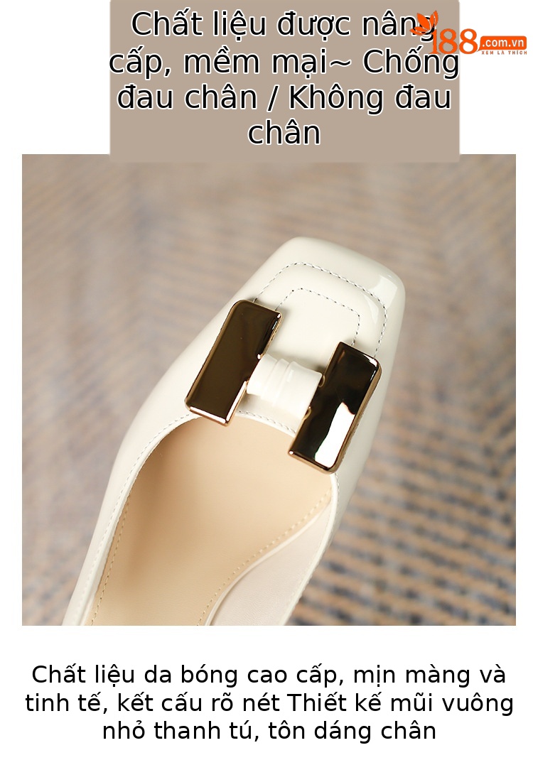 Sandal nữ mùa hè gót dày vuông mũi bao đầu khóa kim loại quai ngang lưng rỗng — Hồng mâm xôi chi tiết 4