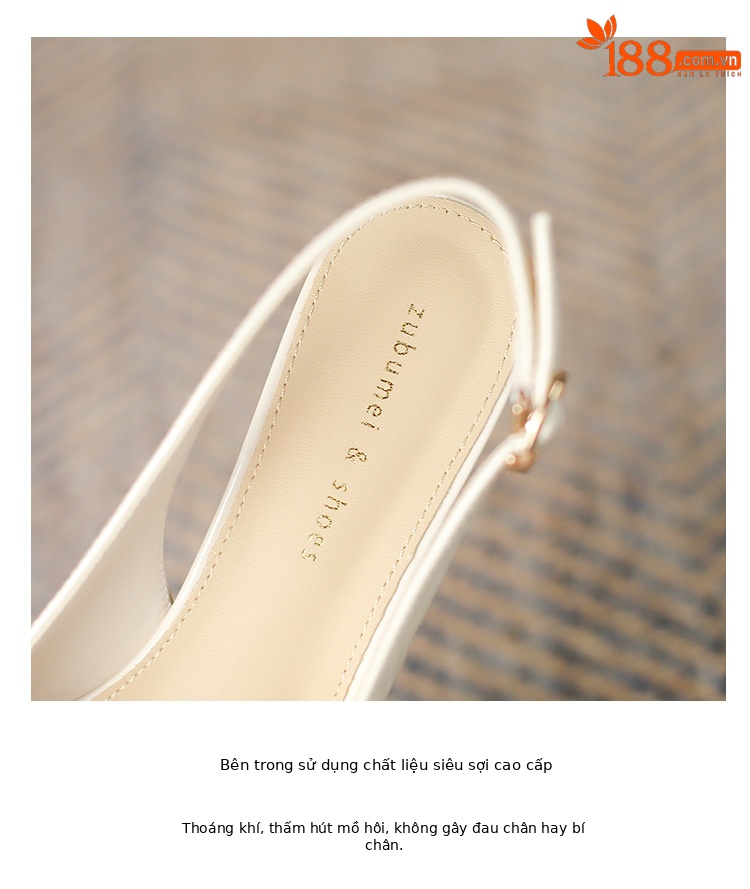 Sandal nữ mùa hè gót dày vuông mũi bao đầu khóa kim loại quai ngang lưng rỗng — Hồng mâm xôi chi tiết 5