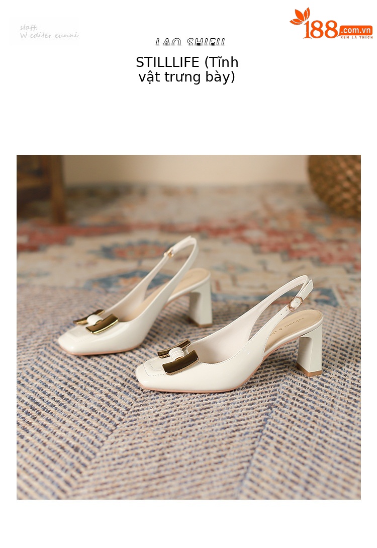 Sandal nữ mùa hè gót dày vuông mũi bao đầu khóa kim loại quai ngang lưng rỗng — Hồng mâm xôi chi tiết 16