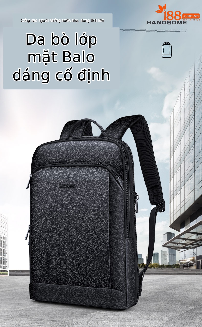 Ba lô nam công sở da bò thật lớp đầu Emperor Paul, sức chứa lớn, túi laptop chi tiết 1