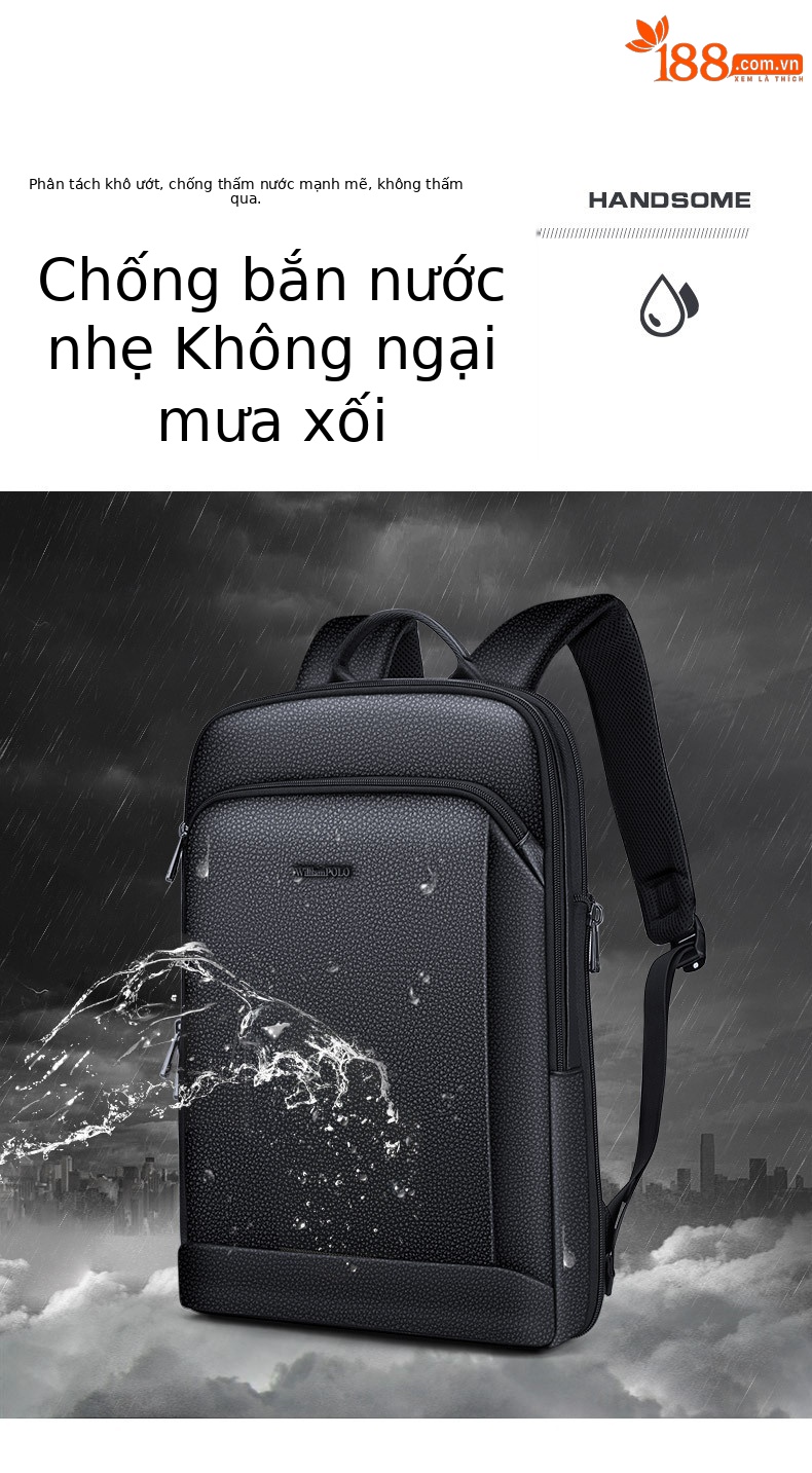 Ba lô nam công sở da bò thật lớp đầu Emperor Paul, sức chứa lớn, túi laptop chi tiết 7