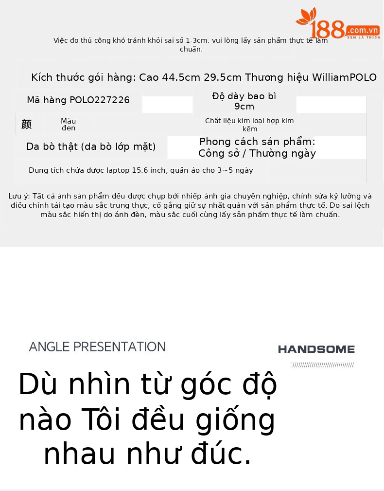 Ba lô nam công sở da bò thật lớp đầu Emperor Paul, sức chứa lớn, túi laptop chi tiết 13