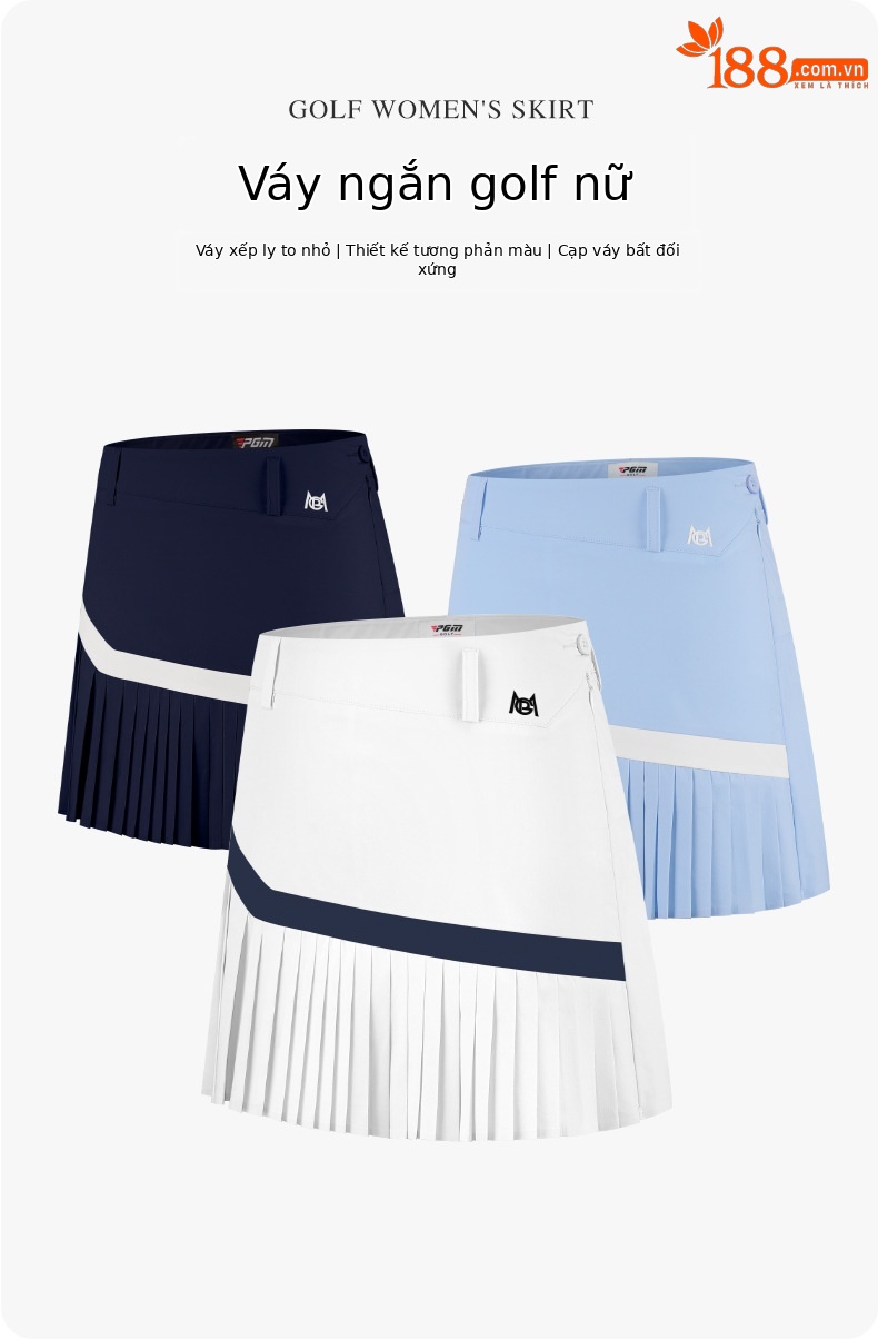 Váy golf nữ ngắn xếp ly kèm quần legging thoáng khí — YF552-màu xanh nước biển, YF552-màu trắng, Qz089-màu xanh hải quân, QZ089-màu xanh nhạt chi tiết 2