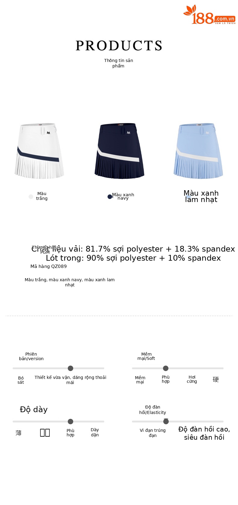 Váy golf nữ ngắn xếp ly kèm quần legging thoáng khí — YF552-màu xanh nước biển, YF552-màu trắng, Qz089-màu xanh hải quân, QZ089-màu xanh nhạt chi tiết 5